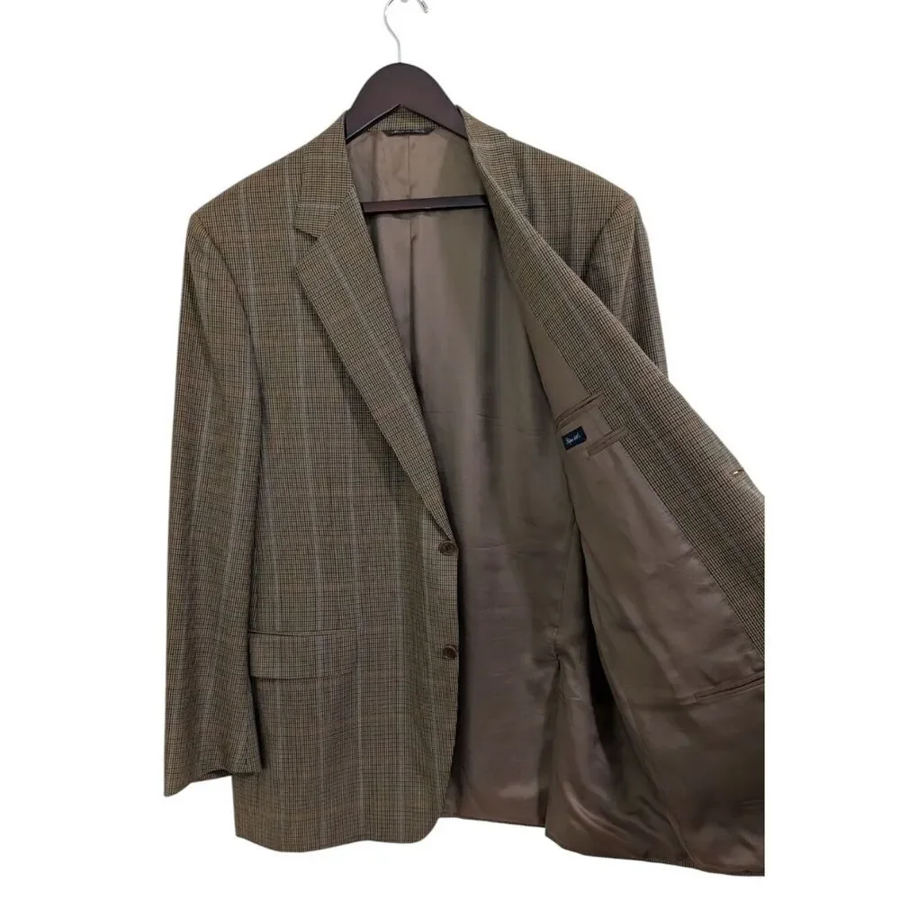 Canali Italy Pure Wool Plaid Sport Coat Blazer - Brown/Blue Super 120s US 46L